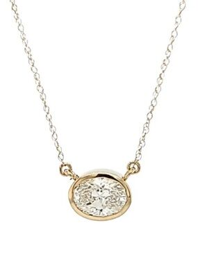 1 CT Lab Diamond Oval Bezel 14k Yellow Gold 18” Necklace w/ IGI Certificate